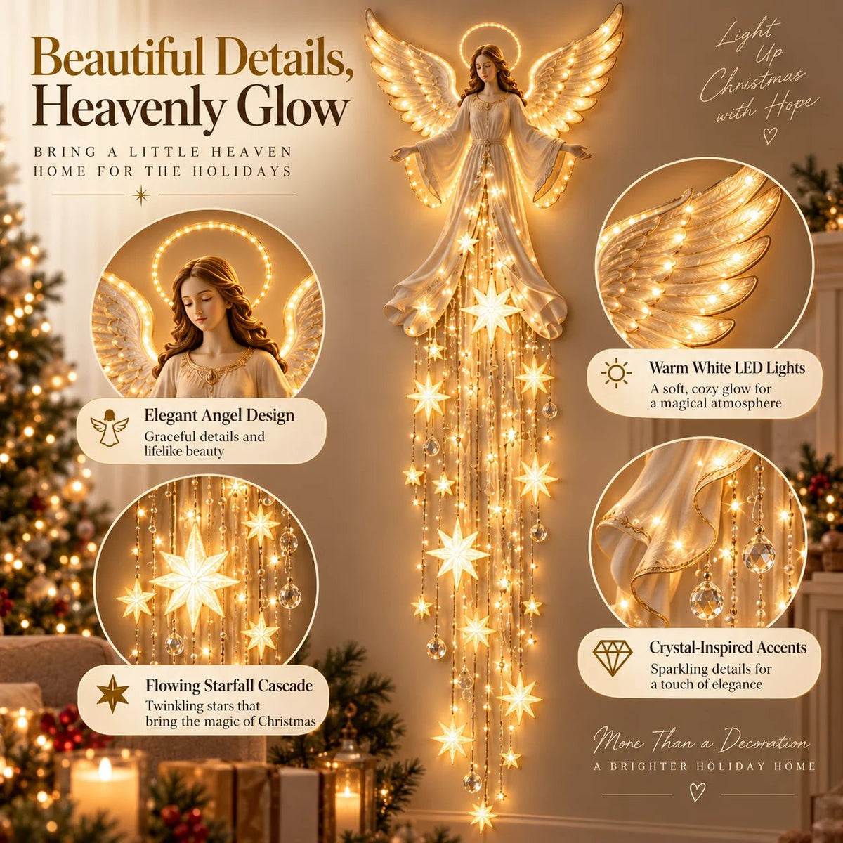 ✨Last Day 50% OFF✨ Angel Blessing Starfall Wall Light™ – Heavenly Christmas Wall Decor（47 * 18 inch）