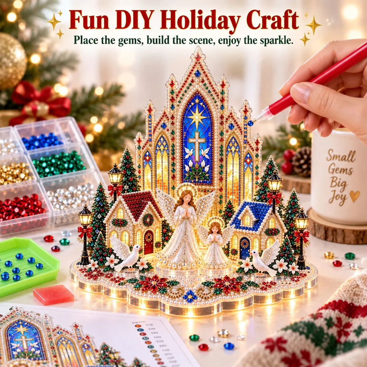 🎄 3D Christmas Village Gem Art DIY Kit – Sparkling Handmade Holiday Display
