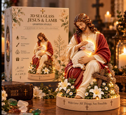 ✝️🔥 50K+ Sold! 👼 Jesus & Lamb Lighted Sea Glass Statue — A Beautiful Symbol of Faith（副本）