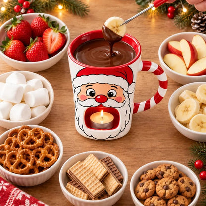 🎅Christmas Chocolate Fondue Mug – Ceramic Candle Warmer Cup with Dipping Fork