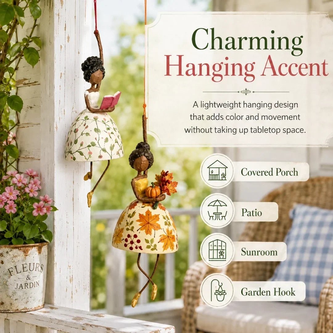 🌸 Hand-Painted Dancing Lady Hanging Ornament — Whimsical Folk Art That Danced Off the Page | Handcrafted Floral Bell-Skirt, Wire Legs & Little Songbird Charm | Charming Decor for Porch, Sunroom, Nursery & Reading Nook