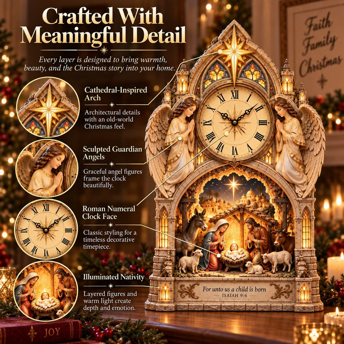 🎉 50% Off Sale ✝️ Bethlehem Nativity Cathedral Clock – A Glowing Tribute to the Christmas Story