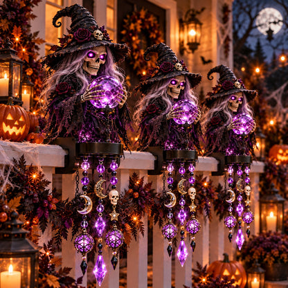 📍🎃 Halloween Character Glow Cascade Railing Lights – Pumpkin, Witch, Ghost & Black Cat