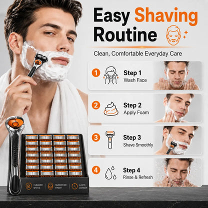 🪒✨Men’s Razor Set, 24 Pcs Replacement Razor Blades Refills with 1 Ergonomic Razor Handle