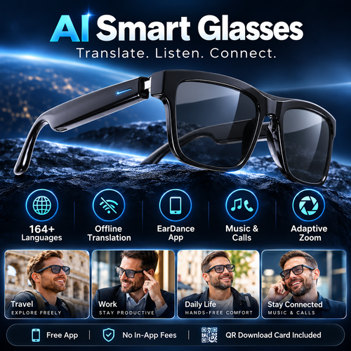 🌍👓 AI Smart Translation Glasses – 164+ Languages, Music, Calls & Everyday Wear