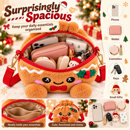 🎄 Gingerbread Plush Crossbody Bag – Cute Christmas Shoulder Purse with Roomy Storage