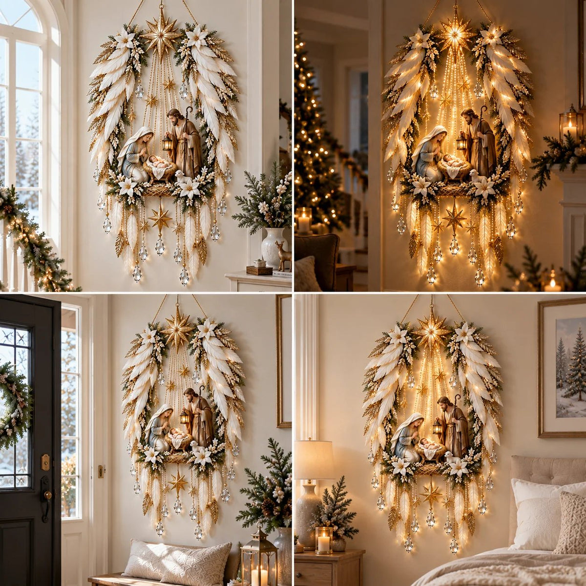 ✨Last Day 49% OFF✨✝️ Angel Wings Faith Nativity – Lighted Holy Birth Wall Decor