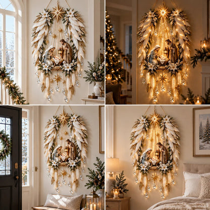 ✨Last Day 49% OFF✨✝️ Angel Wings Faith Nativity – Lighted Holy Birth Wall Decor