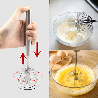 🥣Stainless Steel Hand-Push Rotary Whisk Food-Grade Rust-Resistant Kitchen Utensil