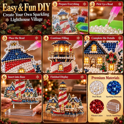 🎄 LAST DAY 49% OFF – Premium 2D Pearl Christmas Lighthouse Diamond Painting Art Kit | Luxury Flocked Canvas with Scratch-Resistant Non-Fading Pearl Beads DIY Holiday Decor 🎅⛄️❄️