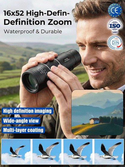 ⭐ 16x52 High Definition Monocular Telescope with Smartphone Adapter ⭐ Waterproof FMC Multi Layer Lens⭐ Portable Long Range Observation Tool ⭐