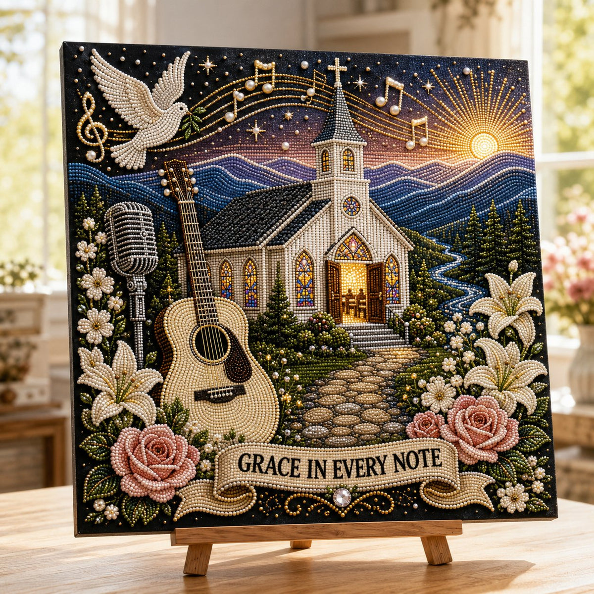 💥 LAST DAY 49% OFF – 🎶 Country Music 3D Pearl Art Kit 💎 – DIY Flocked Canvas Tribute Craft with Resin Pearls
