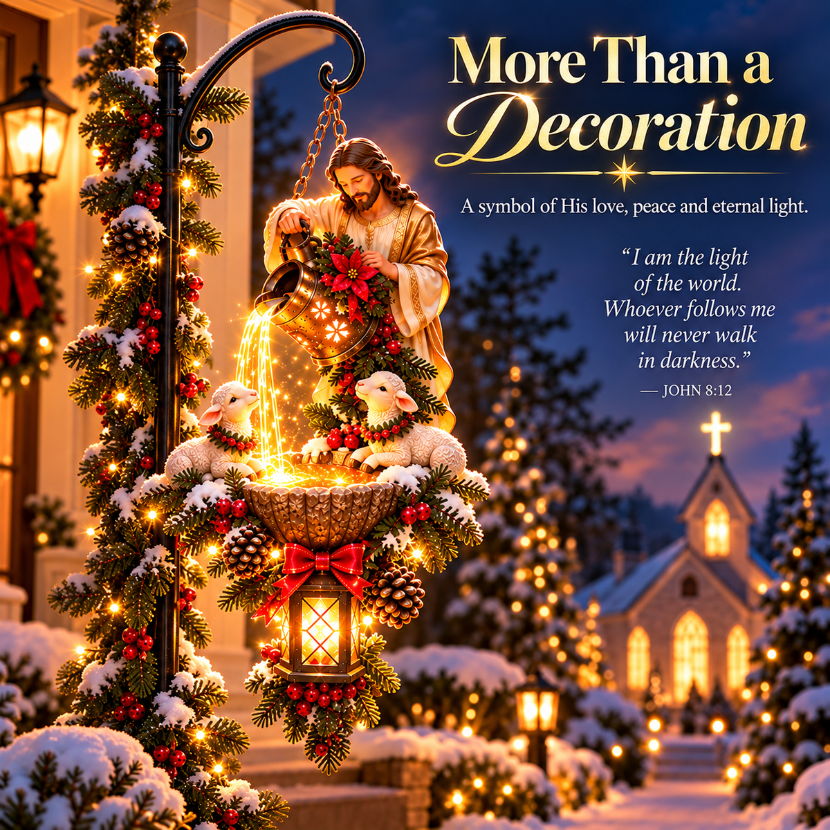 ✝️🔥 50K+ Sold!🐏 Jesus Blessing Lighted Hanging Fountain™ – Christian Christmas Garden Decor✝️