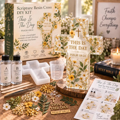 ✝️🌸 Faithful Floral Resin Cross Craft Set – Complete Beginner DIY Keepsake Kit