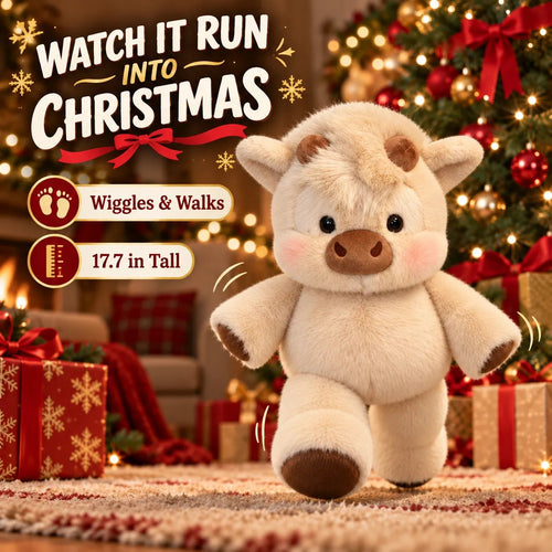 Christmas Running Cow Plush – Wiggles, Walks & Brings Holiday Cheer