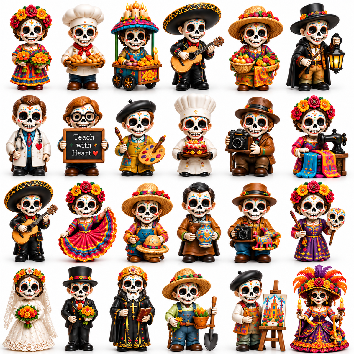 24 Days of Día de Muertos Professions 2026 – 24-Day Collectible Countdown Calendar with 24 Unique Profession Miniatures, Colorful Day of the Dead Gift Collection