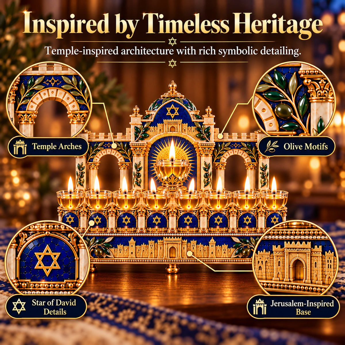 🕎 8-Night Hanukkah Oil Lamp Centerpiece – Traditional Menorah-Inspired Holiday Decor