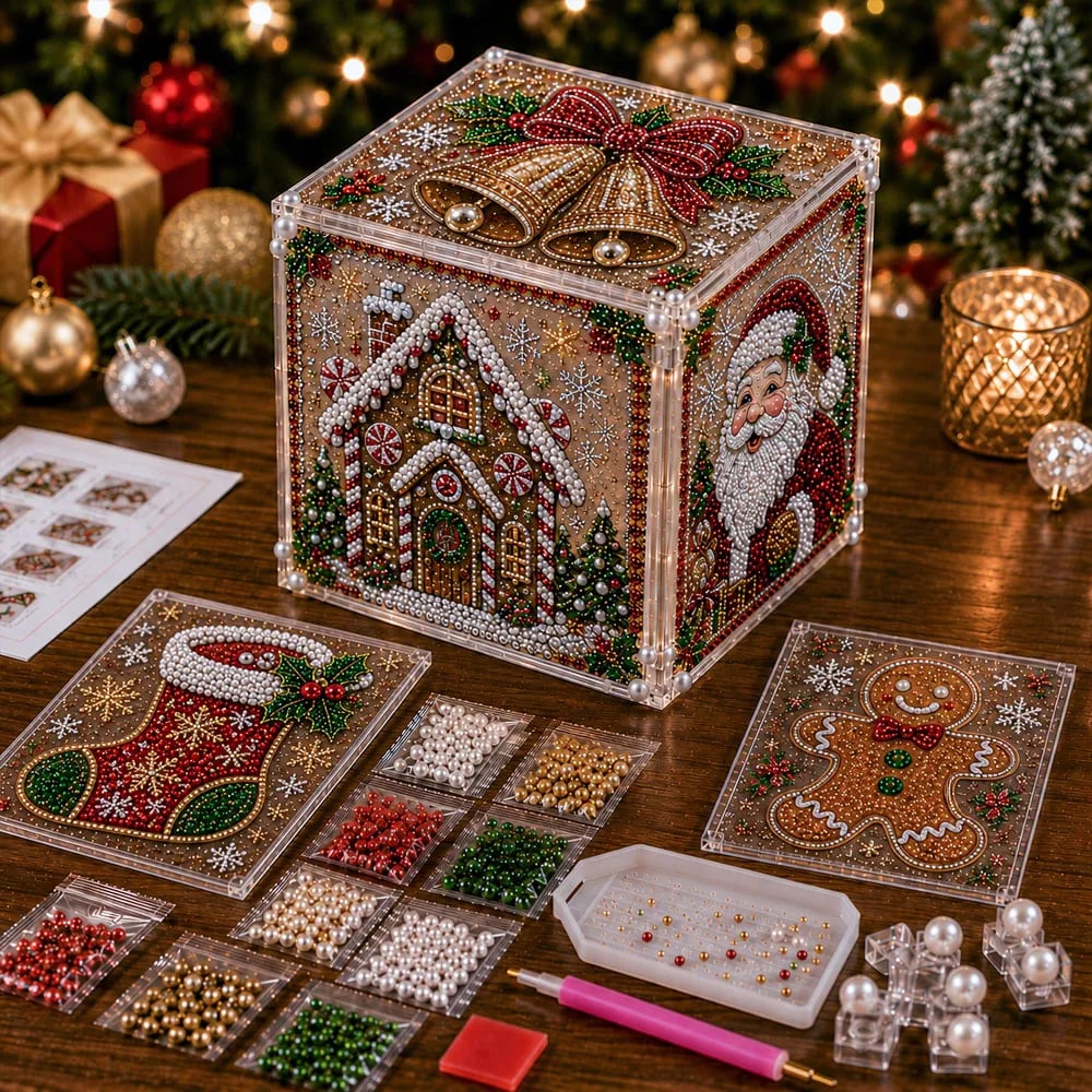 🎄✨ 3D Light-Up Christmas Diamond Painting Gift Box DIY Kit – Sparkling Holiday Craft Decor