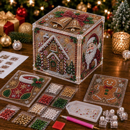 🎄✨ 3D Light-Up Christmas Diamond Painting Gift Box DIY Kit – Sparkling Holiday Craft Decor