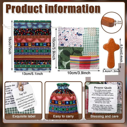 ⏰ LAST DAY 45% OFF - 🎁 Pocket Prayer Quilt Set | Mini Handmade Prayer Blankets with Cross & Drawstring Bag Christian Gifts ✝️