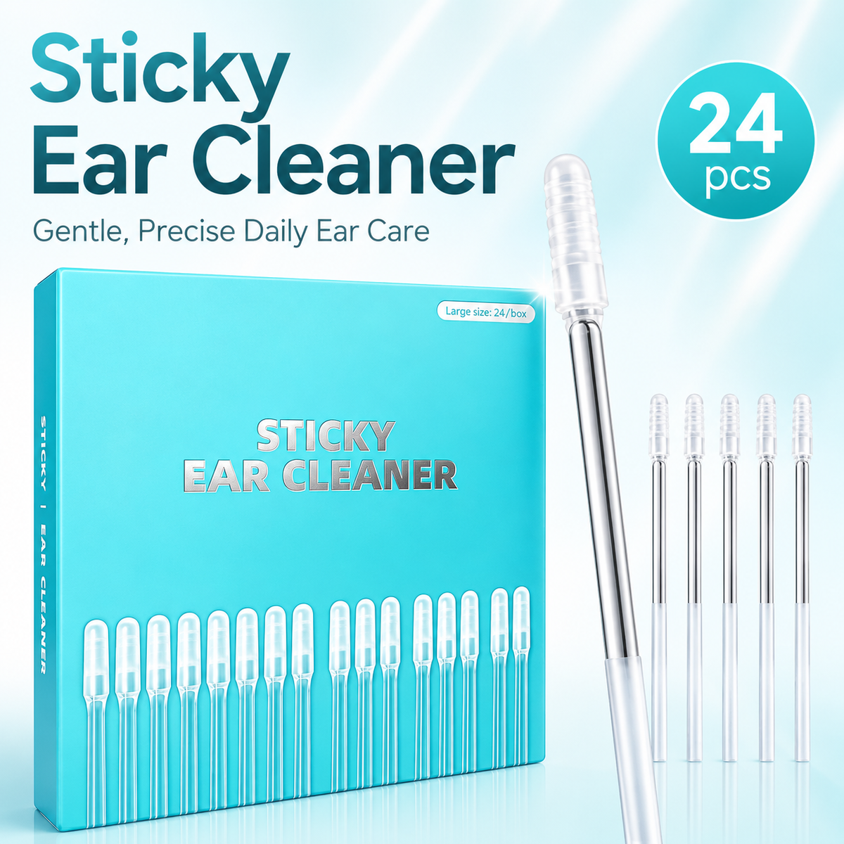 👂 24-Pack Sticky Ear Cleaner Swabs – Disposable Outer Ear Wax Cleaning Tool