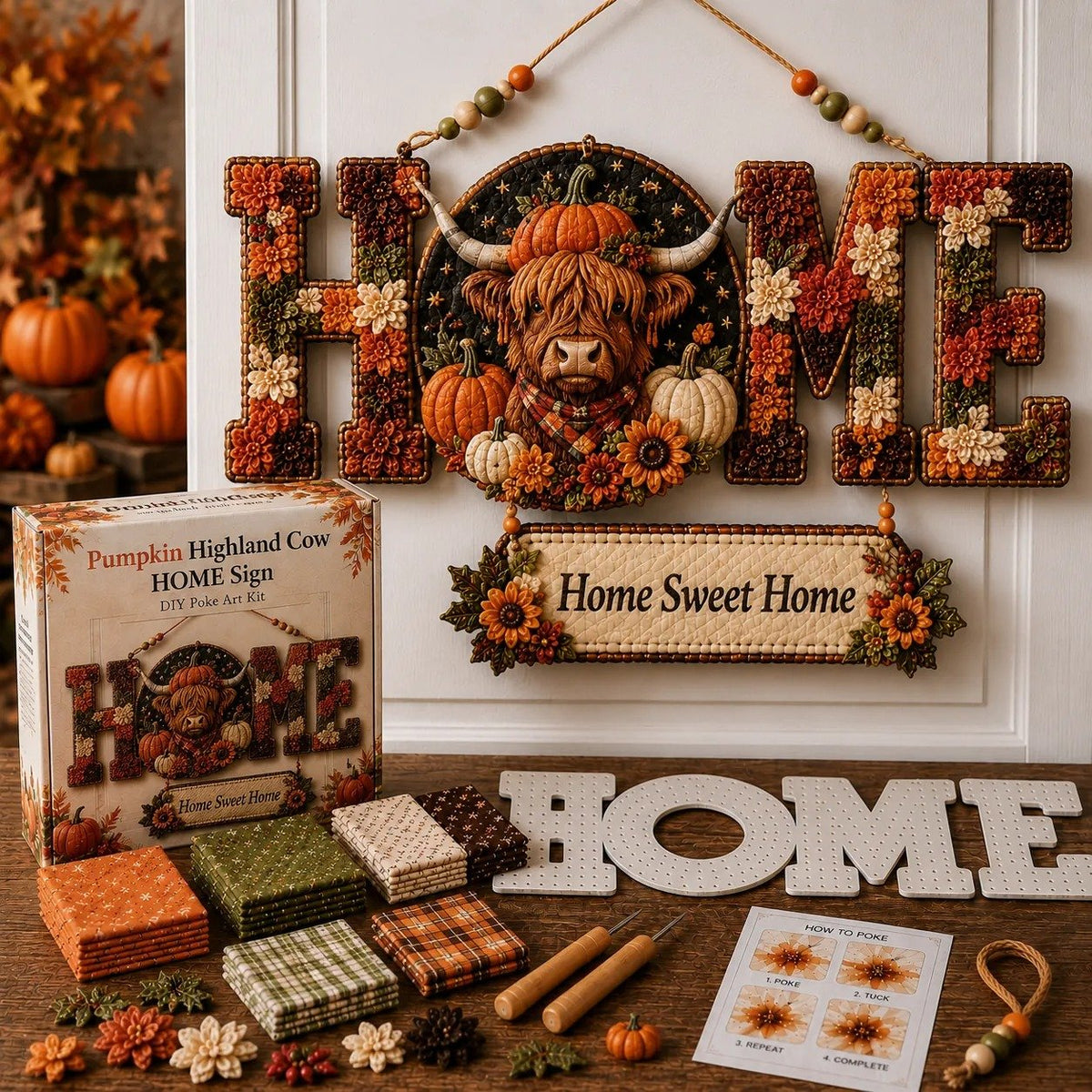 🔥 Last Day 49% OFF | 🏡 HOME Sweet HOME DIY Fabric Poke Art Kit ✨
