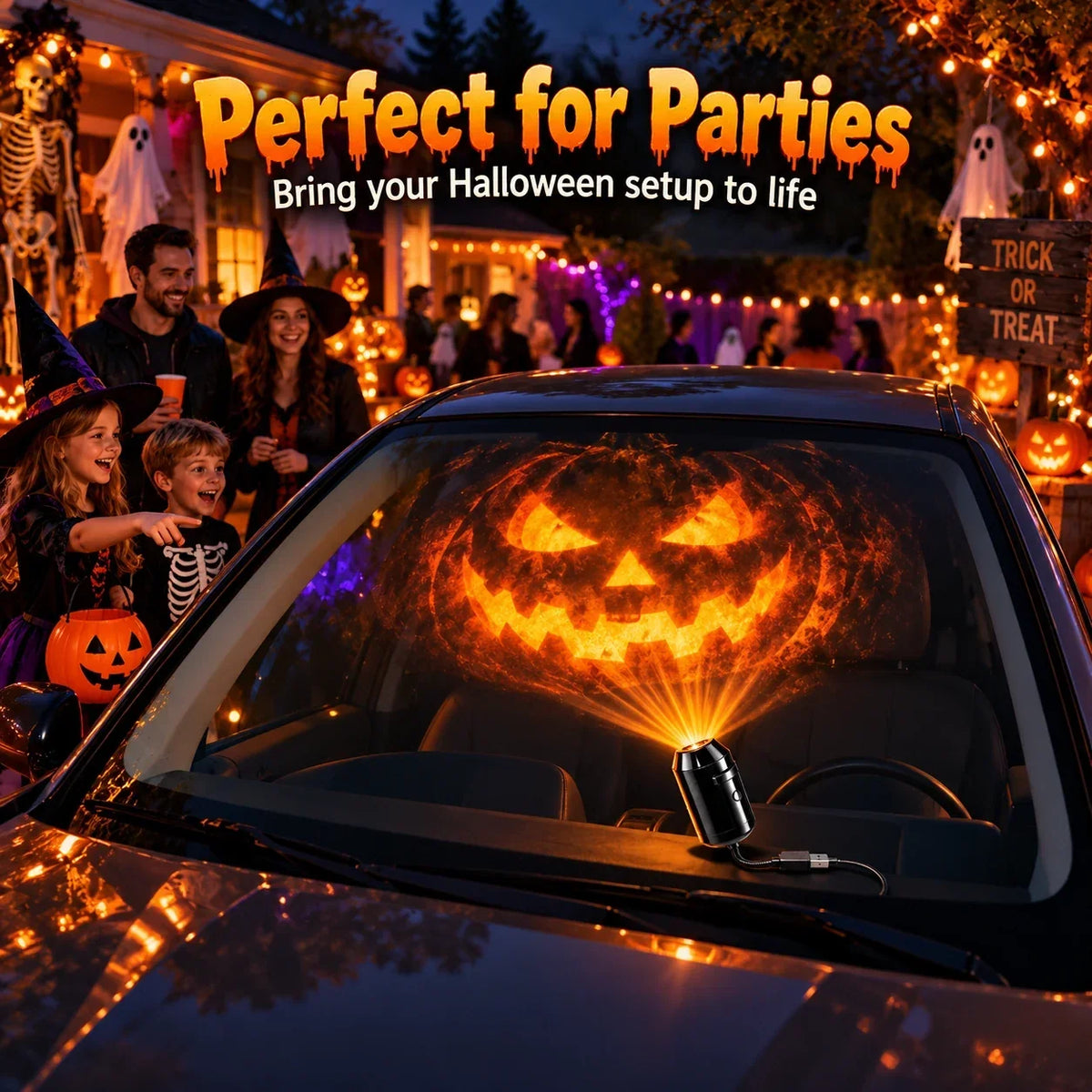 👻🚗Halloween USB Ghost Projector – 6 Spooky Slides & 360° Adjustable Light