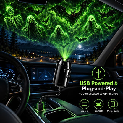 👻🚗Halloween USB Ghost Projector – 6 Spooky Slides & 360° Adjustable Light