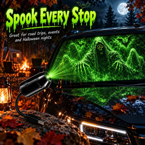 👻🚗Halloween USB Ghost Projector – 6 Spooky Slides & 360° Adjustable Light