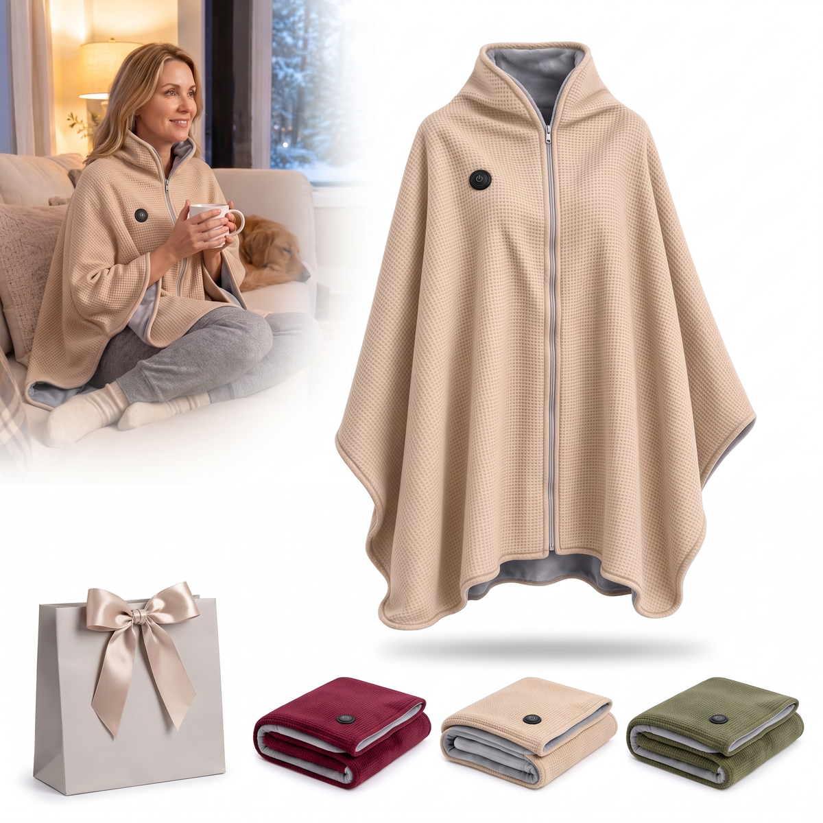 🔥❄️ USB Heated Wearable Blanket Wrap – 3 Heat Levels, Ultra-Soft Cozy Comfort for Cold Days