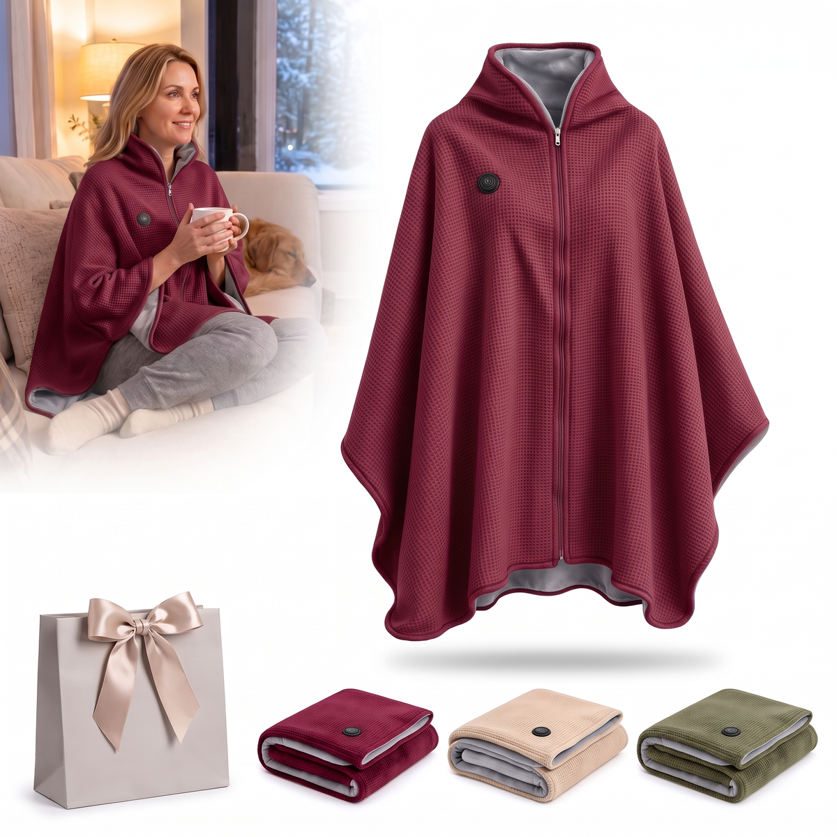 🔥❄️ USB Heated Wearable Blanket Wrap – 3 Heat Levels, Ultra-Soft Cozy Comfort for Cold Days