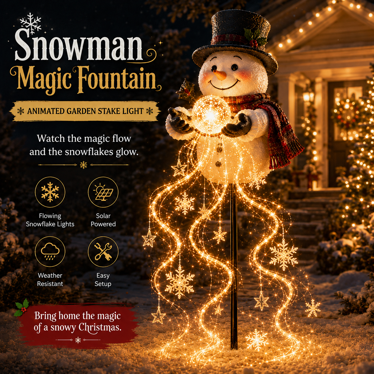 🎄49% OFF🎄 Snowman Magic Fountain -Flowing Snowflake LED Christmas Garden Light❄️