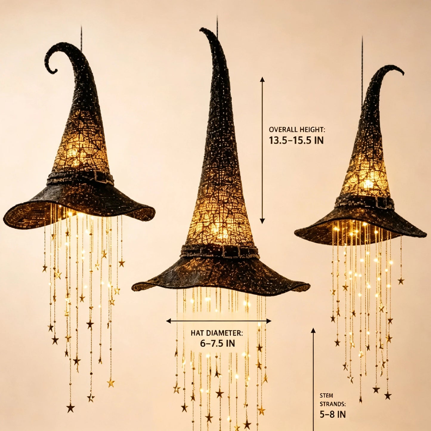 🧙‍♀️ Lighted Witch Hat Hanging Chime ✨ Battery-Powered Halloween Décor
