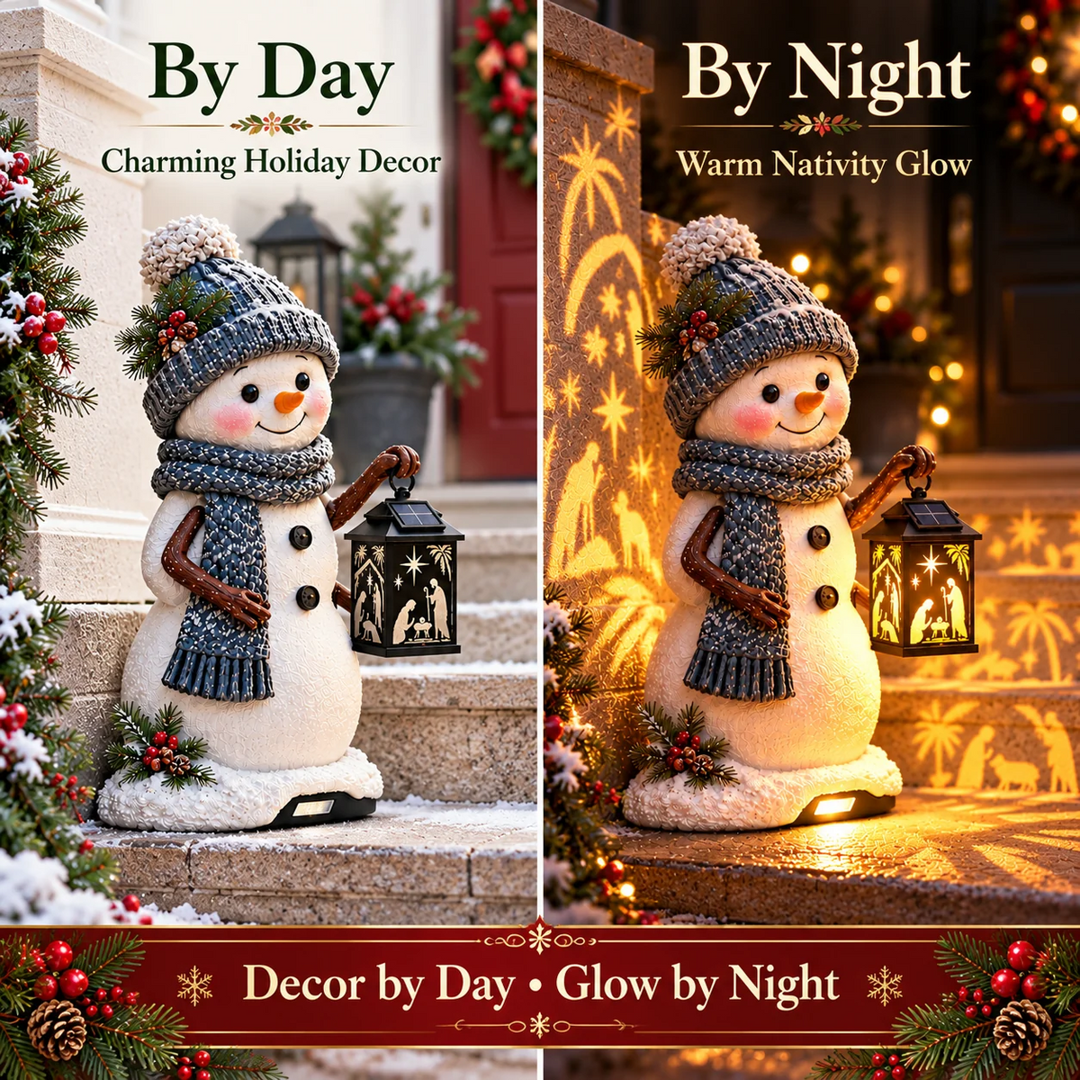 ⛄ Last Day 49% Snowman Nativity Glow™✨ – Solar Christmas Step Light with Holy Family Projection🎄