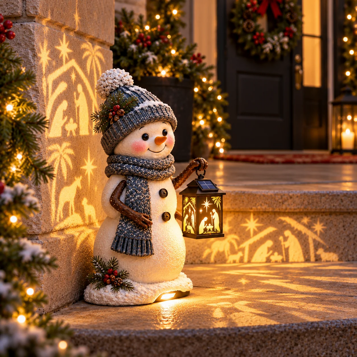 ⛄ Last Day 49% Snowman Nativity Glow™✨ – Solar Christmas Step Light with Holy Family Projection🎄