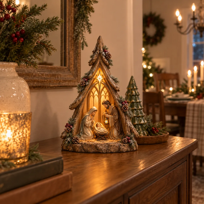 Old-World Lighted Nativity Trees