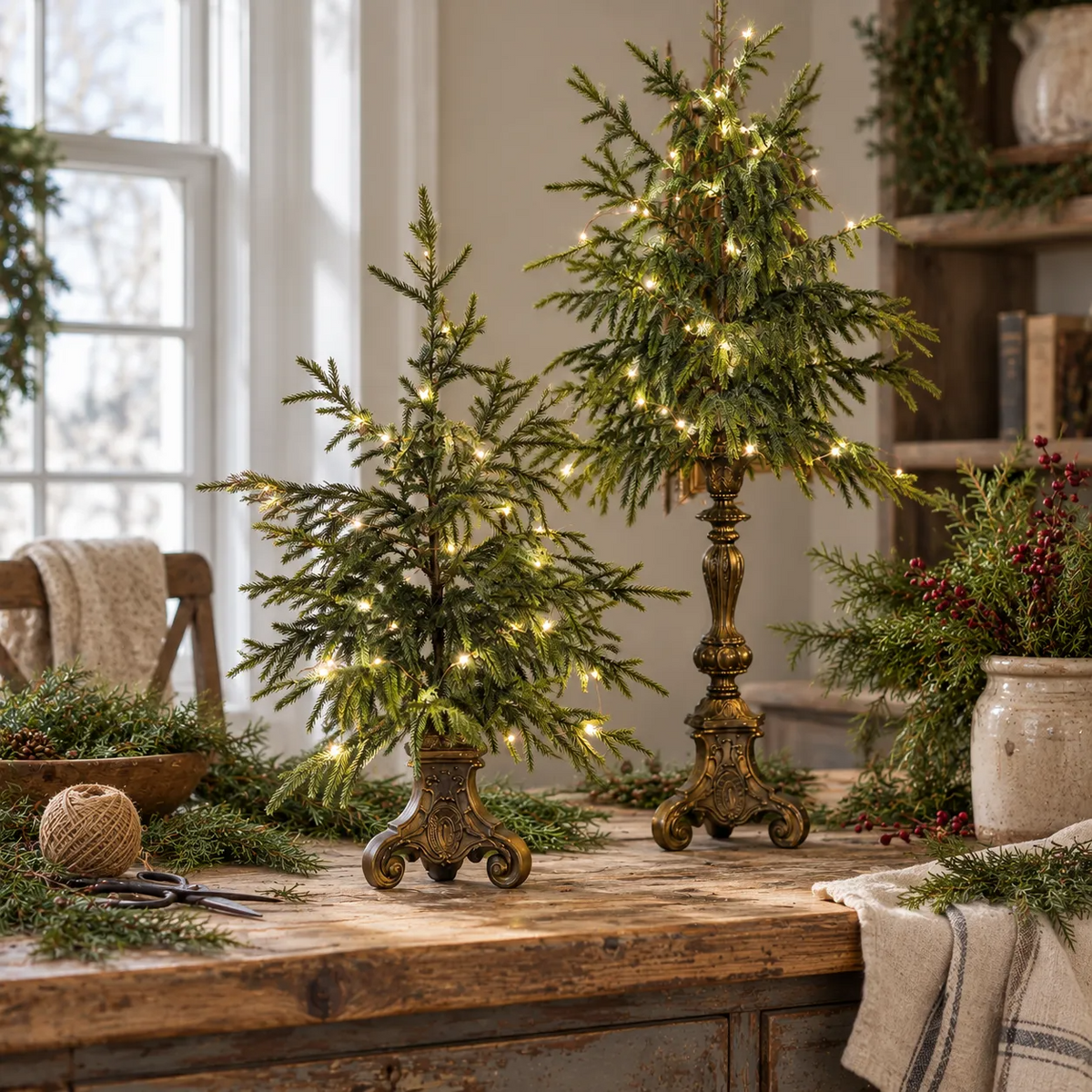 🎄Vintage Lighted Norfolk Pine Trees