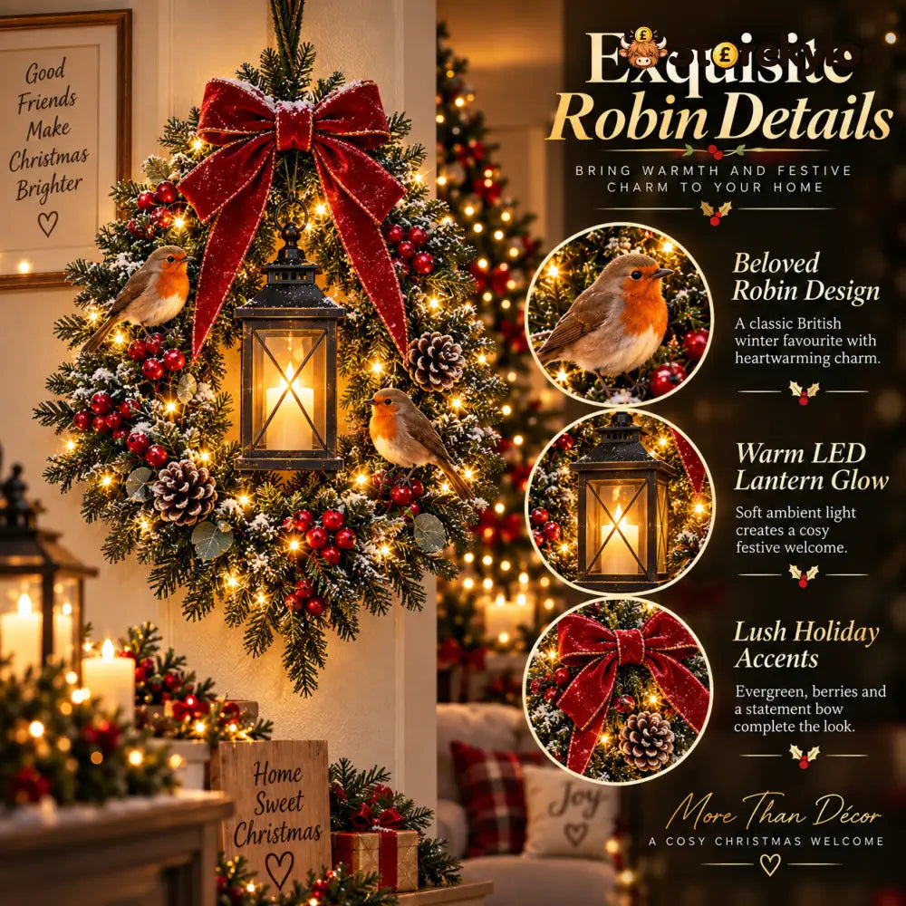 ✨Last Day 49% OFF✨🐦 A Robin Glow™ – Lighted Robin Christmas Wreath