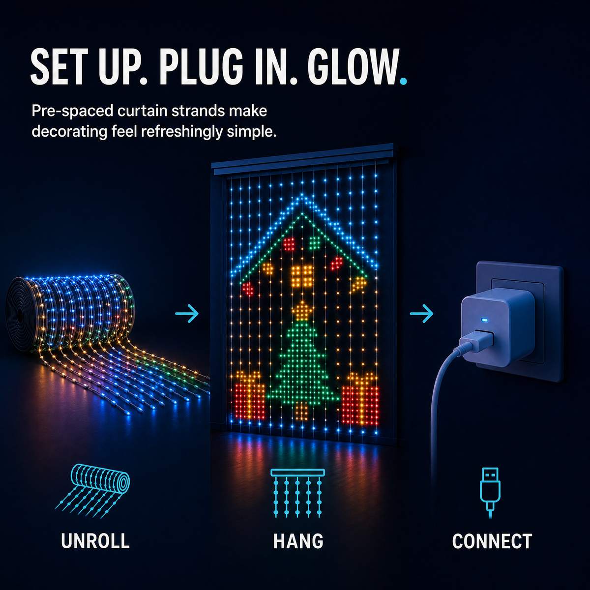 ✨Smart LED Curtain Lights💡Free Shipping