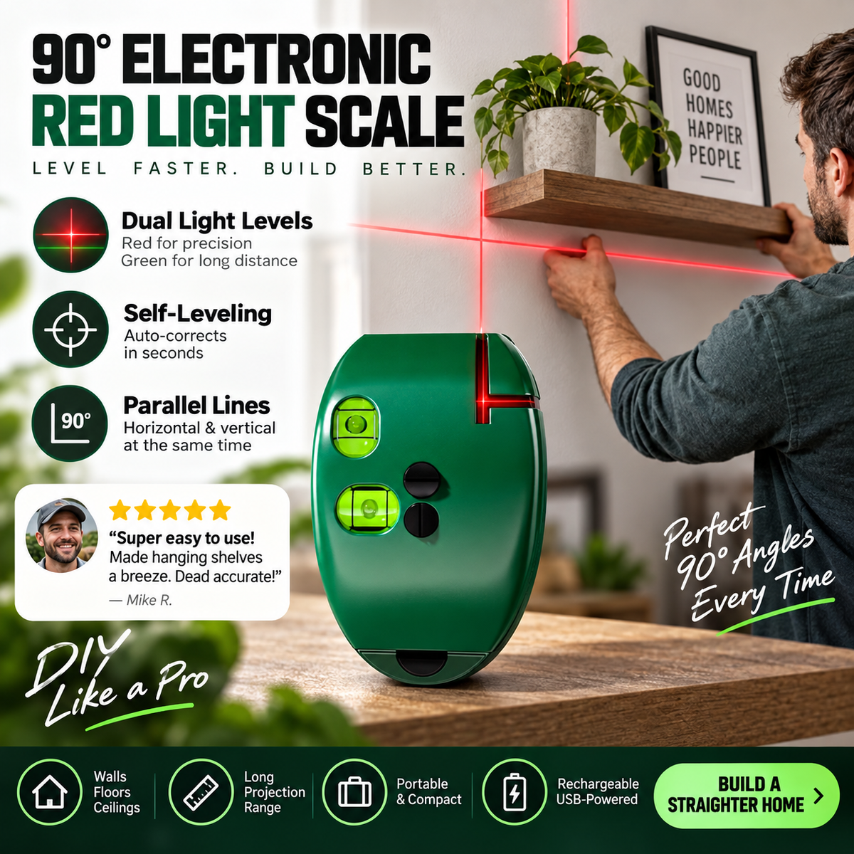📐90° Right‑Angle Laser Level Square | Infrared Line Marker for Tiling & DIY Projects🔧