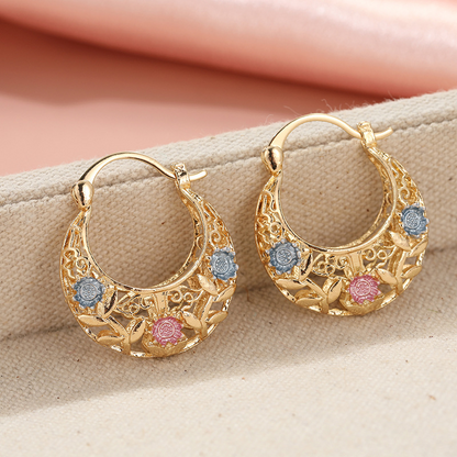 📢📢30% OFF !! ⏰ Gold-Plated Crescent Hoop Earrings with Enamel Flowers