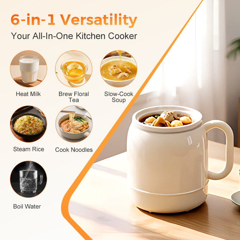 🍲 6-in-1 Portable Mini Cooker – 0.8L Electric Stewing Cup for Soup, Rice, Tea & More ✨