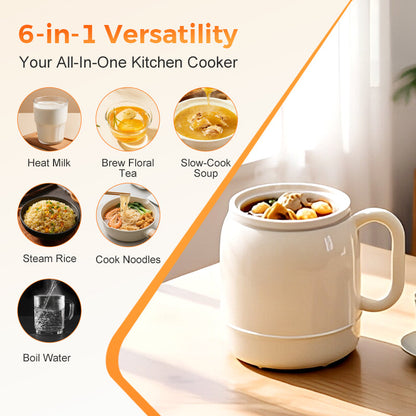 🍲 6-in-1 Portable Mini Cooker – 0.8L Electric Stewing Cup for Soup, Rice, Tea & More ✨