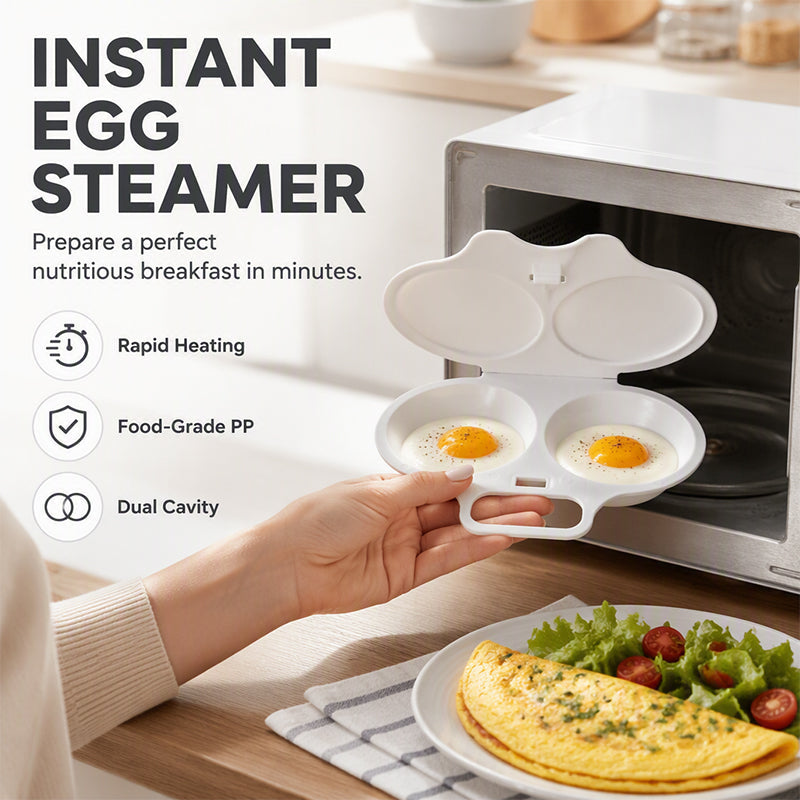 🥚🍳2-Egg Microwave Poacher -Easy Dual-Cavity BreakfastCooker 🍳