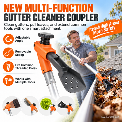 🍂 Adjustable Gutter Cleaning Clamp with Removable Scoop | Extension Pole Attachment