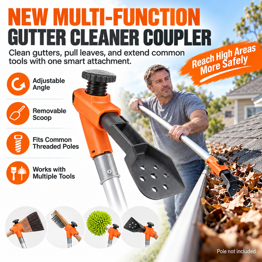 🍂 Adjustable Gutter Cleaning Clamp with Removable Scoop | Extension Pole Attachment