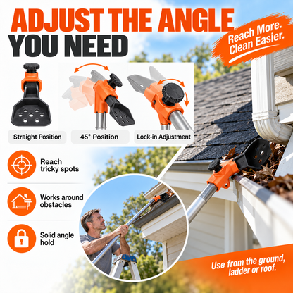 🍂 Adjustable Gutter Cleaning Clamp with Removable Scoop | Extension Pole Attachment