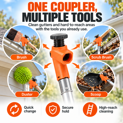 🍂 Adjustable Gutter Cleaning Clamp with Removable Scoop | Extension Pole Attachment