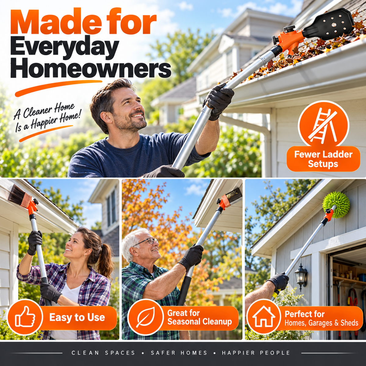 🍂 Adjustable Gutter Cleaning Clamp with Removable Scoop | Extension Pole Attachment