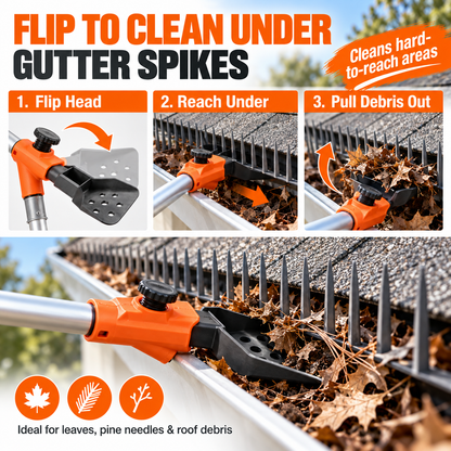 🍂 Adjustable Gutter Cleaning Clamp with Removable Scoop | Extension Pole Attachment